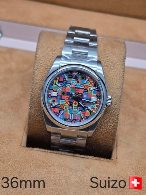 Rolex — esfera multicolor de banderas y brazalete de acero