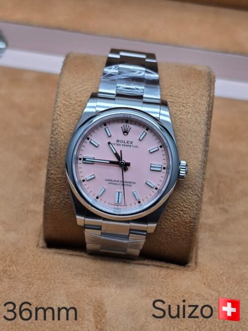 Rolex — esfera rosada y brazalete de acero