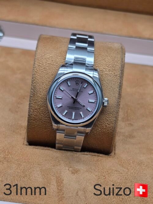 Rolex — esfera lila y brazalete de acero