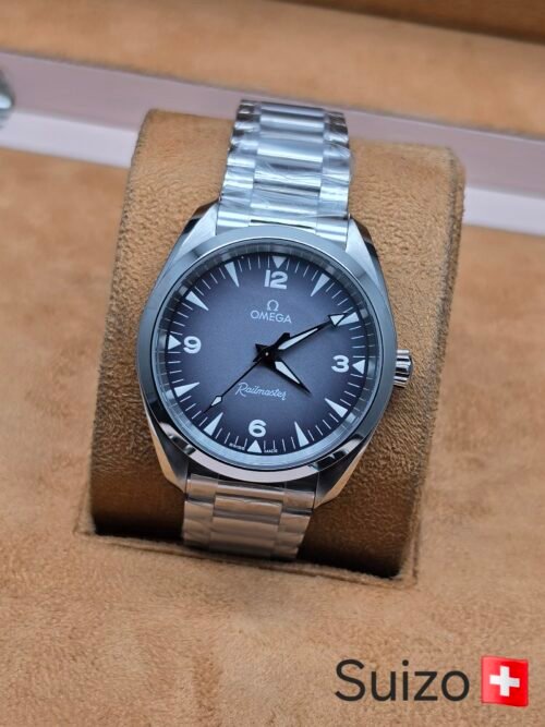 Omega — esfera gris y brazalete de acero